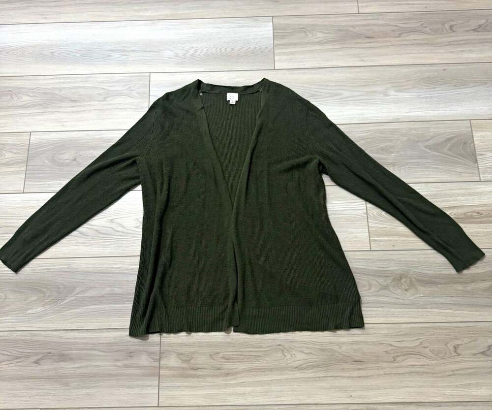A New Day Women's Open Front Ribbed Knit Cardigan Olive Green Size XL